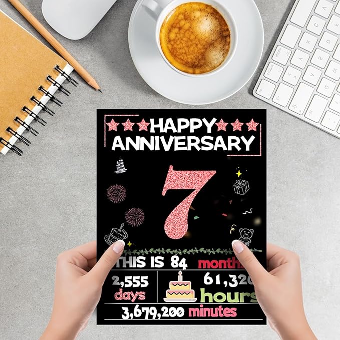 Joycard 7th Anniversary Card for Women, Wedding Card for Wife, Sweet Marriage Decorations Gifts for Couple, Perfect for Her on Anniversary Day, Back in 2018
