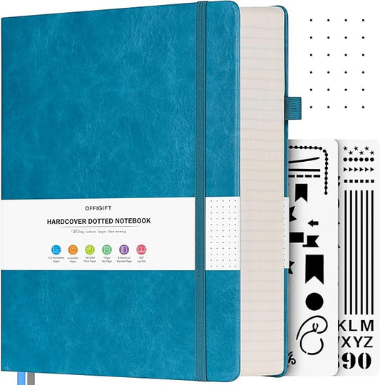Bullet Dotted Journal, Large A4 Hardcover Leather Journal, 312 Numbered Pages Thick Journal, 100gsm No Bleed Paper Dot Grid Notebook for Women Men, 8.5'' × 11'', Blue