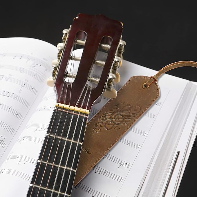Leather Bookmarks for Men and Women | Quality Mens Bookmark with Music Notes | 2 Smooth Handmade Leather Book Markers for Men Women Book Lovers Readers (7x2") Leather Gift | Sovereign-Gear