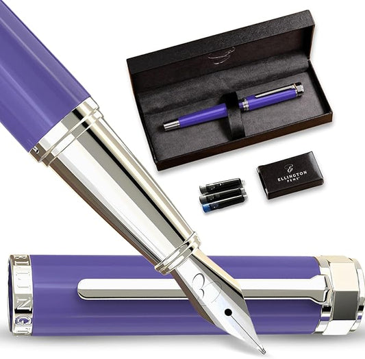 Luxury Fountain Pen Set- Fountain Pens for Writing - Smooth Medium Nib - Includes Refillable Ink Converter, 3 Ink Cartridges [Black & Blue], Gift Box - Elegant Calligraphy