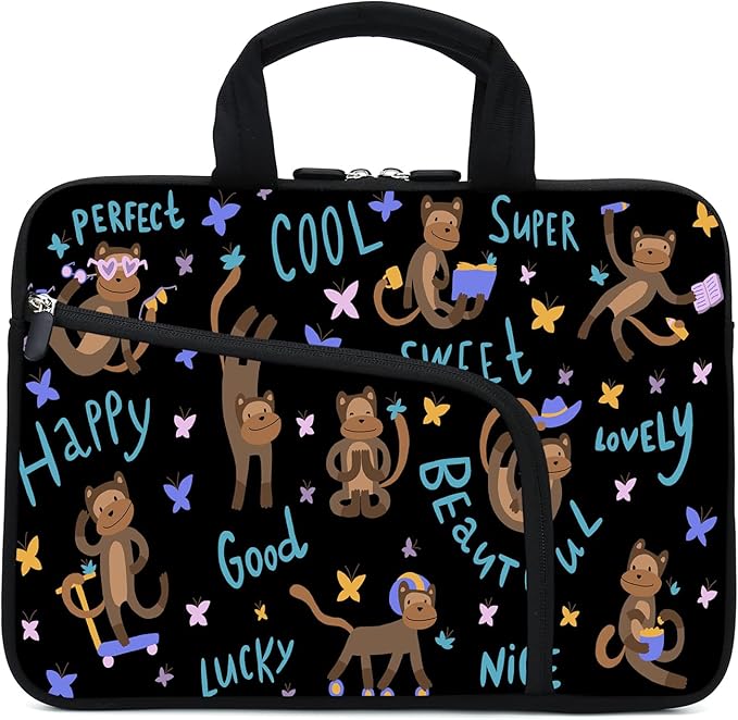 11.6" 12.2 inches Laptop Sleeve Chromebook Case Ultrabook Case Notebook Sleeve Tablet Case Neoprene Handle Sleeve for Men Women, Two Pockets Fit Apple MacBook Air Samsung Acer HP DELL(Monkey)
