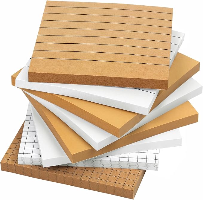 Mr. Pen- Lined Sticky Notes, 3”x3”, 8Pads, 480 Sheets, White & Kraft, Sticky Notes with Lines, Sticky Note, Self-Stick Note Pads, Sticky Notes Lined, Sticky Pads Sticky Notes Aesthetic, Lined Notepad