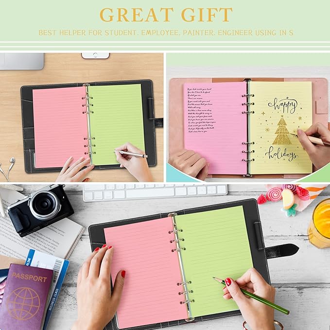 A5 Refills Paper, A5 Binder Planner Loose Leaf Paper, [5 Color] 100 Sheets (200 Pages) 6-Hole Notebook Refills for 6-Ring Refillable A5 Ring Binder Notebook Planner, Lined Paper