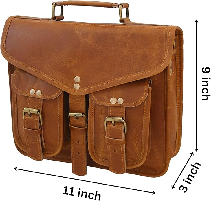 Leather Messenger Bag for Men 11 inch Vintage Satchel Crossbody Shoulder office Brown Handmade Bag