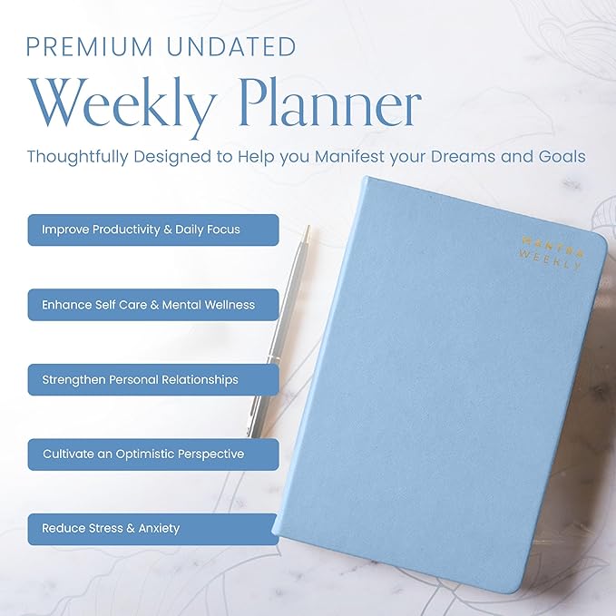 2025 Planner, Daily Journal & Gratitude Journal All-In-One with To Do List, Self Care Prompts & Habit Tracker - 7 x 10 - Blue