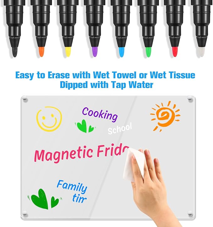 Magnetic Liquid Chalk Markers Wet Erase Markers for Acrylic Calendar Planning Board Clear Glass Writing Board Whiteboard Window/Mirror, 8 Pack, 8 Vibrant Color, 1mm Fine Tip
