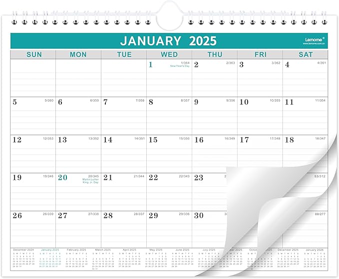 2025 Wall Calendar - Monthly Calendar 2025, 8.5" x 11", January 2025 to December 2025, Calendar with Twin-Wire Bound, Wall Calendar with Writing Blocks