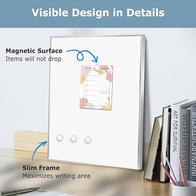 Small Whiteboard, 16'' x 12'' Magnetic White Board Dry Erase Board for Wall, Hanging Silver Aluminum Frame Wipe Board for Home, Office, School