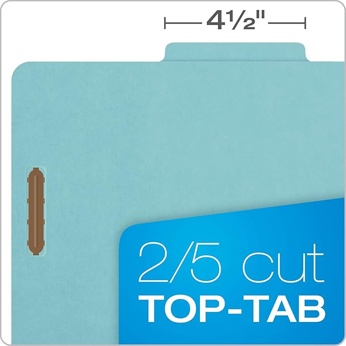 Pendaflex Recycled Classification File Folders, 2 Dividers, 2" Embedded Fasteners, 2/5 Tab Cut, Letter Size, Light Blue, Box of 10 (24030R)