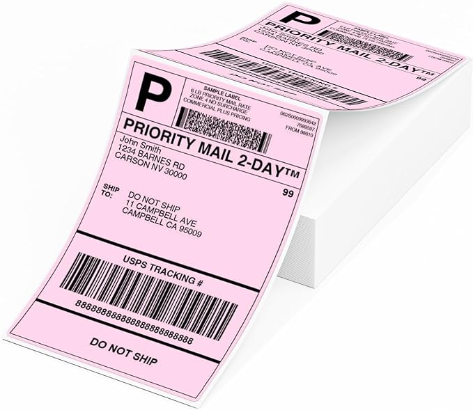 Phomemo 4X6'' Thermal Shipping Labels - Pack of 100 4x6 Fan-Fold Labels for Shipping Labels, Address, Mail, Product Logo Labels, Commercial Grade, Pink