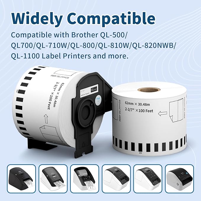 Tacnology 12 Rolls Continuous Labels Replacement Compatible with Brother DK-2205 (2.4" X 100 Ft.) Shipping Address Labels, Use with Brother QL Label Printer + 1 Frame