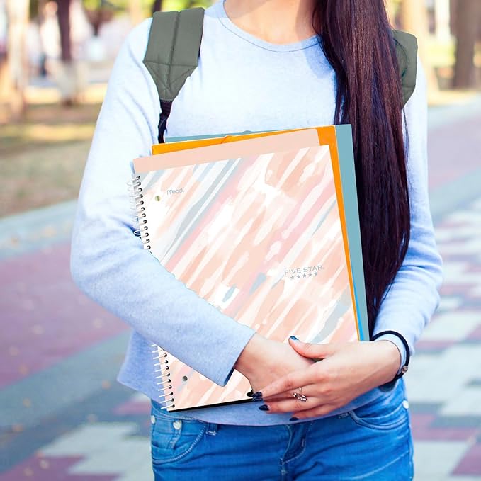 Five Star Spiral Notebook + Study App, 2 Pack, 1 Subject, Wide Ruled, 8" x 10-1/2", 80 Sheets, Pastels (930210F-ECM)