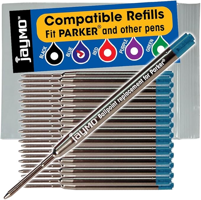 Jaymo Replacement for Parker 1950371 and Bastion - Measures 3.875 in / 98 mm Long - G2 Ballpoint Pen Refill - 24 Blue