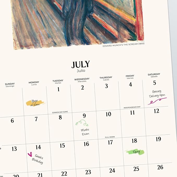 Art Masterpieces Wall Calendar 2025 12" x 12" FSC® Plastic Free - Starts Week On Sunday | Square Wall Calendar | Family Planner Calendar 2025 | Art Calendar 2025