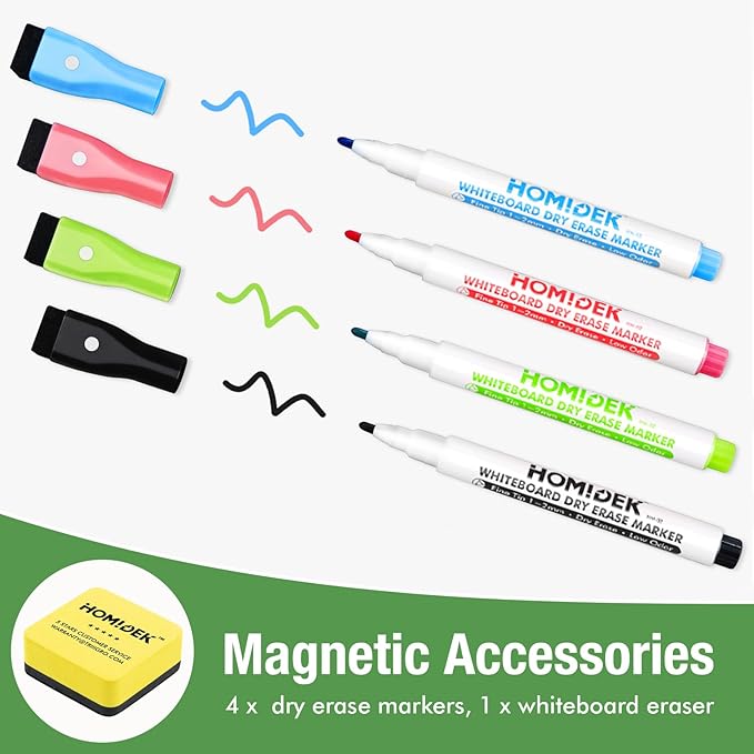 Magnetic Dry Erase Board: Small Fridge Whiteboard, Flexible Refrigerator Magnet White Board, Blank Writing Note Sheet with Dishwasher Magnet Clean Dirty Sign, 4 Markers & Eraser - 20 x 13