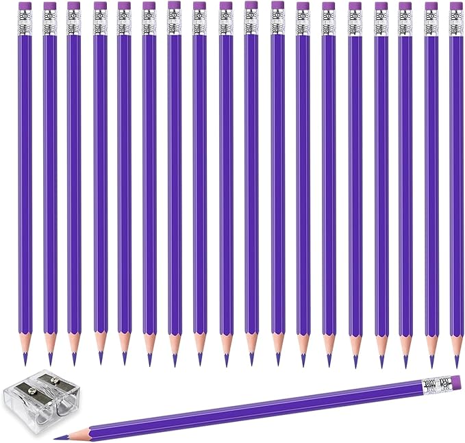 Adhere 25pcs Checking Pencils Erasable colored Pencils Pre-Sharpened #2 HB,for Checking Tests Grading Map Coloring,school Correcting,editing Office Favors,including a Free sharpener.(Purple)