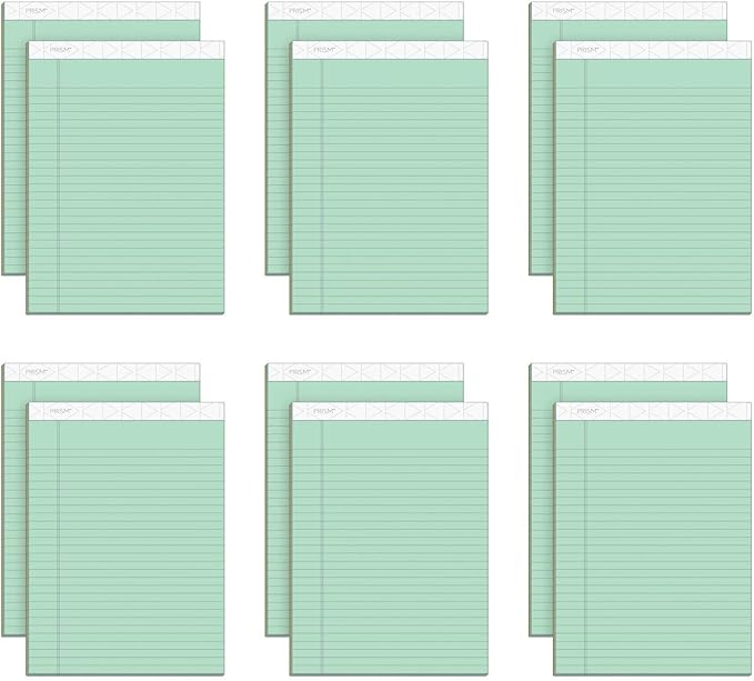 TOPS Prism Writing Pads, 8-1/2" x 11-3/4", Legal Rule, Green, Perforated, 50 Sheets, 12 Pack (63190)