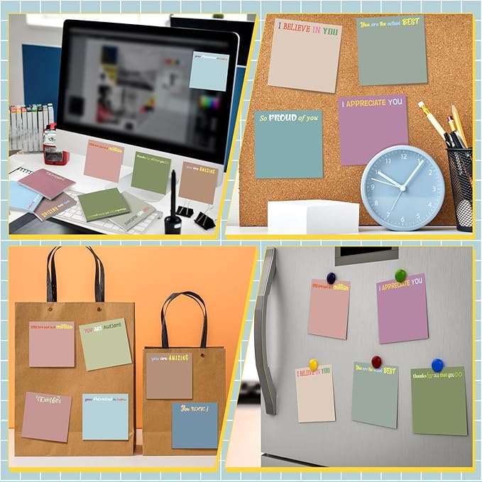 Yinder 24 Pcs Inspirational Sticky Notes with Lines Cute Motivational Sticky Notes Pad Employee Appreciation Gifts Bulk for Teacher Nurse Coworkers Office Supplies 3 x 3''(Morandi Color,Thank You)