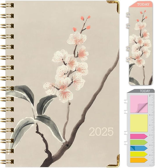 HARDCOVER 2025 Planner, 5.5"x8": 14 Months (November 2024 - December 2025), Daily Weekly Monthly Planner, Yearly Agenda, Bookmark, Pocket Folder and Sticky Note Set (Orchid)