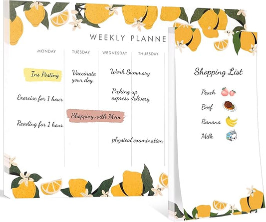 Weekly Planner Notepad Tear Off Set of 2 Weekly Calendar Pad 52 Undated To Do List Notepad Sheets Desk Planner Planning Pads Productivity Tracker for Work Goals Notes Schedule Ideas, Yellow