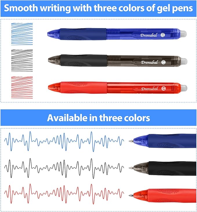12-Pack Erasable Pen Set,Erasable pens, Erasable Gel Pen, 12-Pack, fine 0.7mm Erasable Pen for a smooth writing experience - perfect for school, office and as a gift for kids or friends.