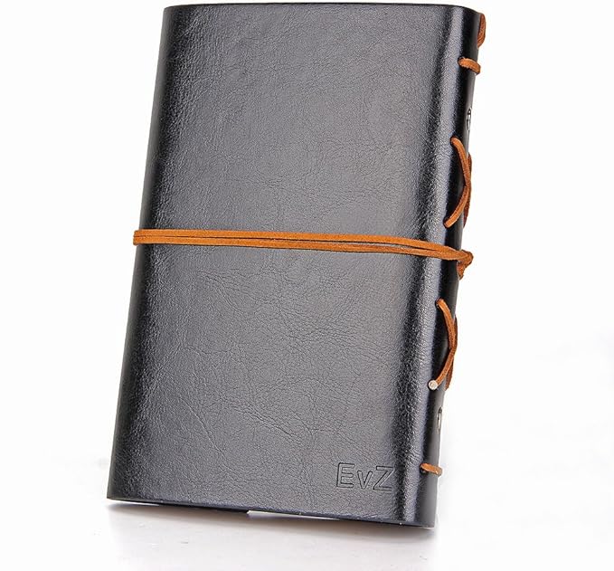 EvZ Leather Writing Journal Notebook, 5 Inches Vintage Nautical Spiral Blank String Diary Notepad Sketchbook Travel to Write in, Unlined Paper, Retro Pendants, Classic Embossed, Grey