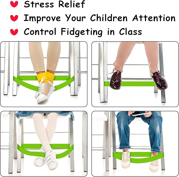 20 Pack Chair Bands for Kids with Fidgety Feet, ADHD Tools for Kids, ROOKEA Sensory Room Must Haves for ADHD Kids Fidget Chair Bands Autism Classroom Must Haves ADHD Tools for Classroom Home Chairs
