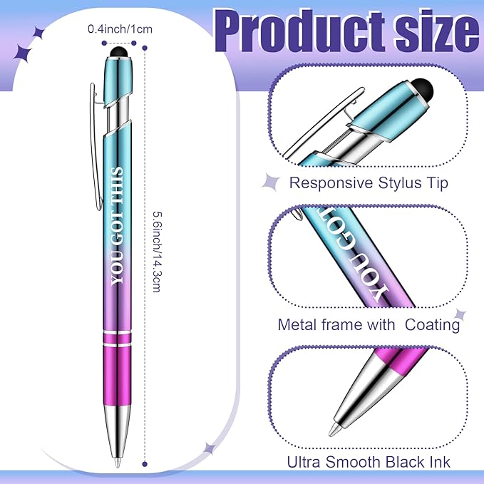 Zonon 12 Pieces Inspirational Pens Bulk Easter Basket Stuffers Motivational Quotes Ballpoint Pens with Stylus Tip Inspirational Gifts for School Office Teachers(Plating Color,Motivational Style)