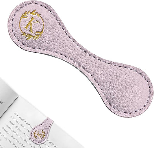 ABTOLS Magnetic Leather Initial Bookmarks, Vintage Initial ID Identification Book Marker Clip Gift Purple Capital Letter Book Markers for Book Lover Avid Readers (K)