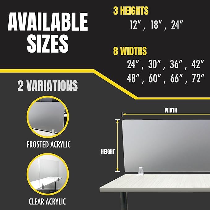Obex Clear Acrylic Desk Mounted Privacy Panel, 12", Aluminum