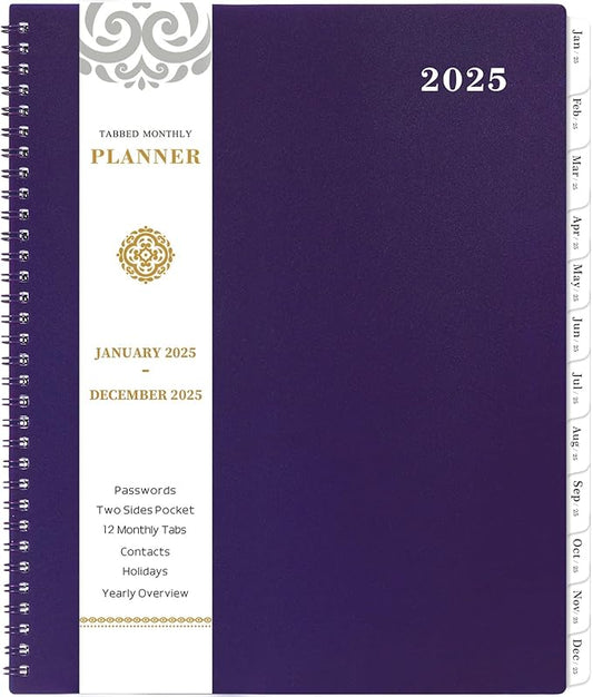 2025 Monthly Planner - Monthly Planner/Calendar 2025, JAN. 2025 - DEC. 2025, 9'' x 11'', 12-Months Planner with Monthly Tabs - Purple