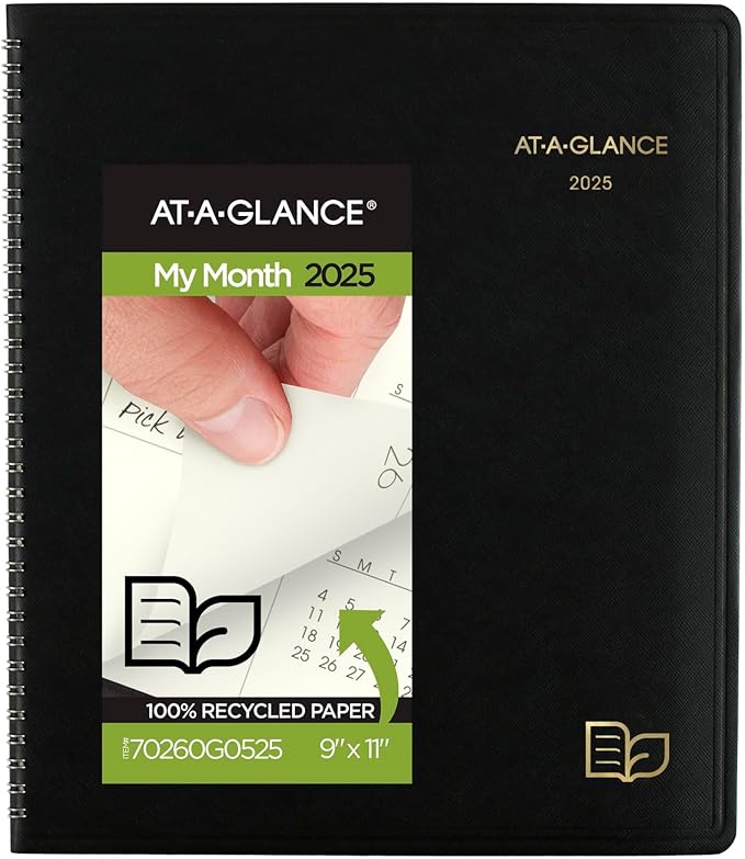 AT-A-GLANCE 2025 Planner, Monthly, 9" x 11", Large, Recycled, Black (70260G0525)