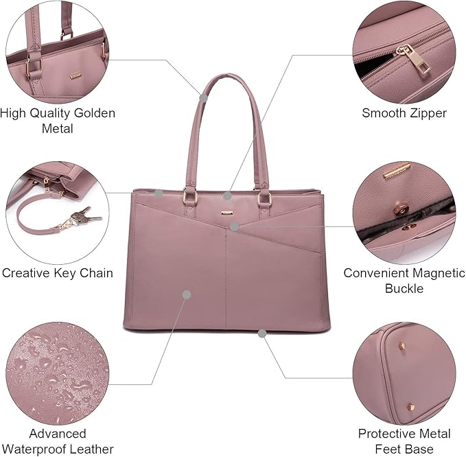 Laptop Tote Bag for Women 15.6 Inch Waterproof Leather Computer Bags Women Business Office Work Bag Briefcase Light Purple