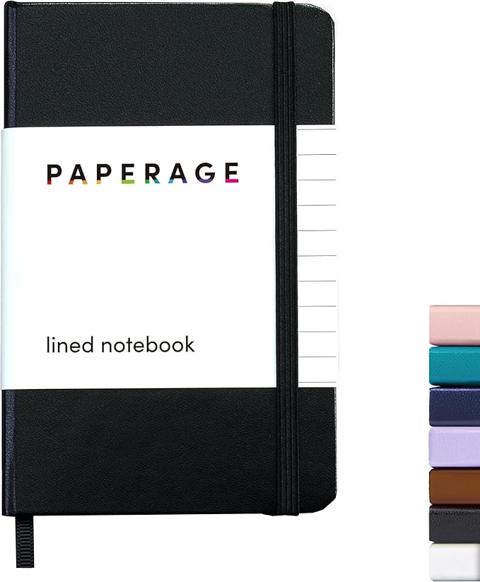 PAPERAGE Lined Pocket Journal Notebook, 1 Pack, (Black), 160 Pages, Small, 3.6 inches x 5.6 inches - 100 GSM Thick Paper, Hardcover