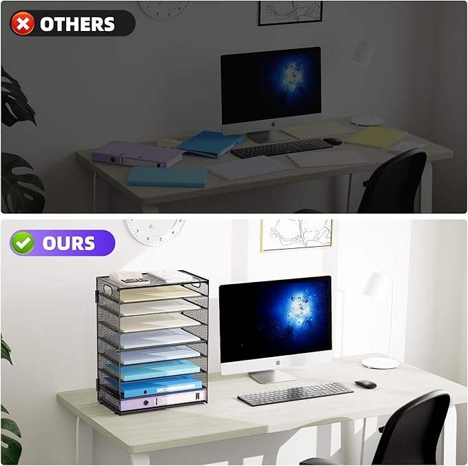 Marbrasse Paper Organizer Letter Tray, 9 Tier Mesh File Organizer with Handle, Paper Sorter Desk Organizer for Home Office Supplies - 2P