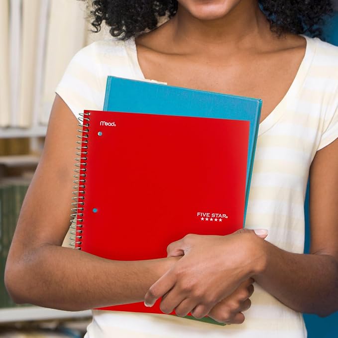 Five Star Spiral Notebook + Study App, 3 Subject, College Ruled Paper, Fights Ink Bleed, Water Resistant Cover, 8-1/2" x 11", 150 Sheets, Red (72065) (Pack of 2)