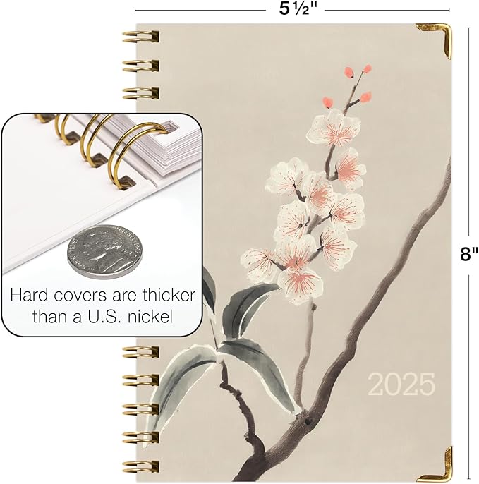 HARDCOVER 2025 Planner, 5.5"x8": 14 Months (November 2024 - December 2025), Daily Weekly Monthly Planner, Yearly Agenda, Bookmark, Pocket Folder and Sticky Note Set (Orchid)