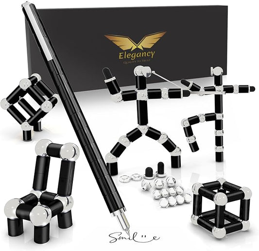 Elegancy Fidget Pen Magnetic Balls | Deformable Decompression Magnetic Pen Fidget Toy for Teenager Multi-Functional Ballpoint Pens | Cool Stuff Magnets for Kids (Black)
