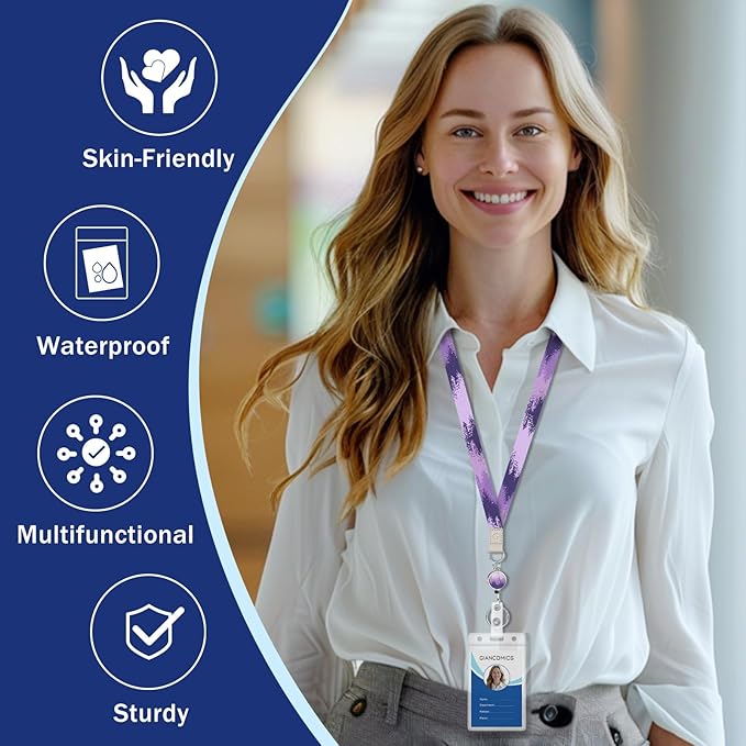 Giancomics Lanyards for Id Badges, Forest Lanyards with Retractable Reel, Waterproof ID Badge Holder for Cruise Ships Cards Key, Cute Work Name Tag Zip Card Protector for Women 2 Pack