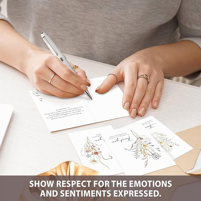 AUDREE 20 Pcs Funeral Thank You Cards with Envelopes Message Inside and Matching Stickers - Bulk 4×6 Watercolor Boho Wildflower Bereavement Thank You Cards For Funeral