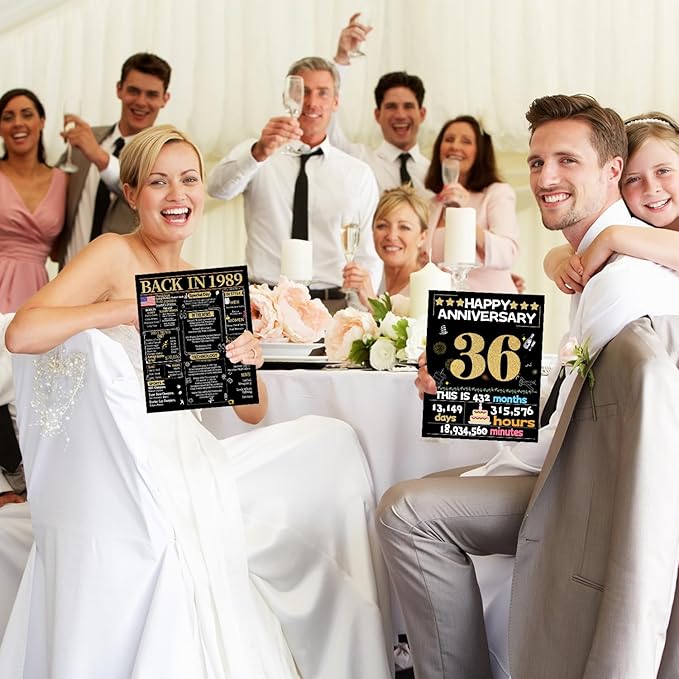 Joycard 36th Anniversary Card for Women Men, Gold Wedding Card for Wife Husband, Sweet Marriage Decorations Gifts for Couple, Perfect for Her Him on Anniversary Day, Back in 1989