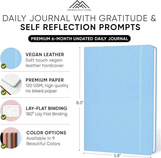 Journal For Men & Women - Gratitude Journal, Mental Health & Self Care Journal For Women & Men - A5 - Blue - Productivity Store