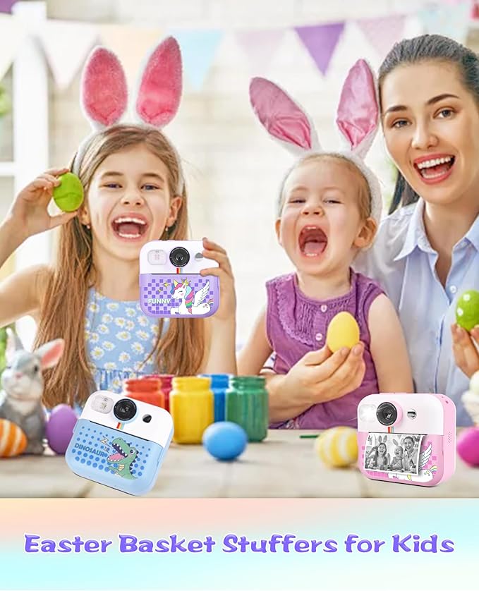 Instant Print Camera, Birthday Day Gifts for Kids Girls Boys, 1080P HD Digital Video Kids Camera, Girls Toys Age 4 5 6 7 8 9 10 Years Old with 32GB SD Card, Purple