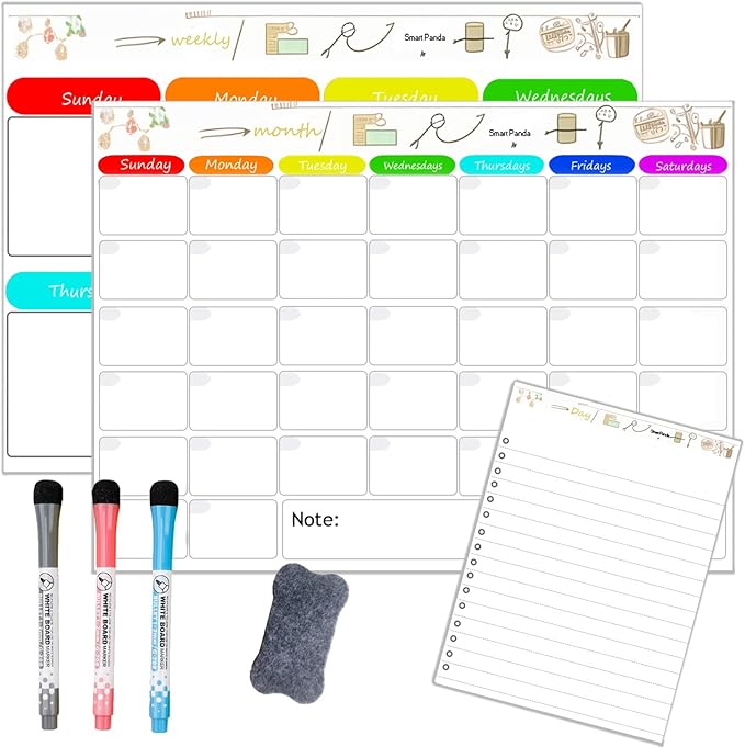 Magnetic Dry Erase Calendar for Refrigerator，Fridge Calendar Magnet Combo - Ideal for Dry Erase, Magnetic Calendar, and Home Decor
