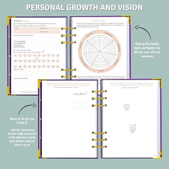 Bossy Girl Journey - Goal Planner Undated Weekly and Monthly Journal - Habit And Budget tracker - A5 Size Format To Beat Procrastination, Stay More Focused and motivated & Ebook with tips. (Violet)