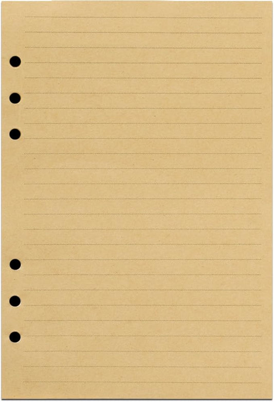 Ancicraft Refills Paper 6 Hole A5 5.7 X 8.25 Inches Lined Craft Paper for Loose Leaf Binder Notebook 100 Sheets / 200 Pages