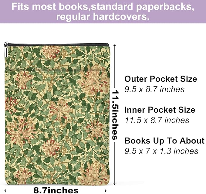 Retro Floral Book Sleeve Book Cover Classic Flower Book Protector with Zipper Christmas Birthday Book Club Gifts Book Accessories for Women Sister Reader Librarian Girls Bookish Book Lovers Gifts