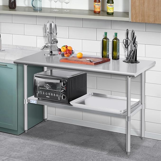 HALLY Stainless Steel Table for Prep & Work 24 x 60 Inches, NSF Commercial Heavy Duty Table with Undershelf and Galvanized Legs for Restaurant, Home and Hotel