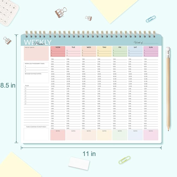 SUNEE Weekly To Do List Notepad - Last for 2 Years, 52 Undated Sheets, 8.5"×11", Spiral Weekly Desk Planner Pad for Adults and Kids, School, Home & Office - Colorful