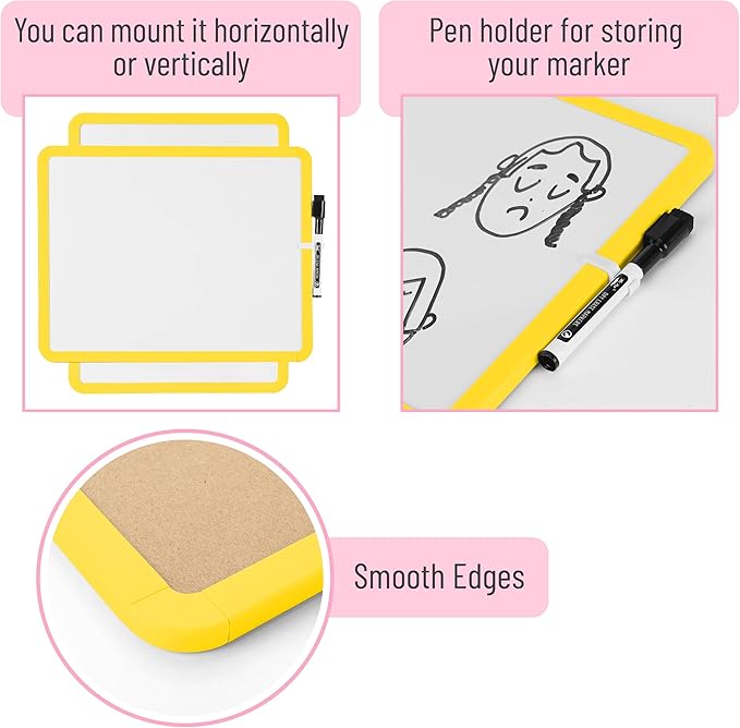 Mr. Pen Mini Dry Erase Board - Small Whiteboard for Kids & Students - 14' x 11' Black Dry Erase Marker Included - Yellow Frame